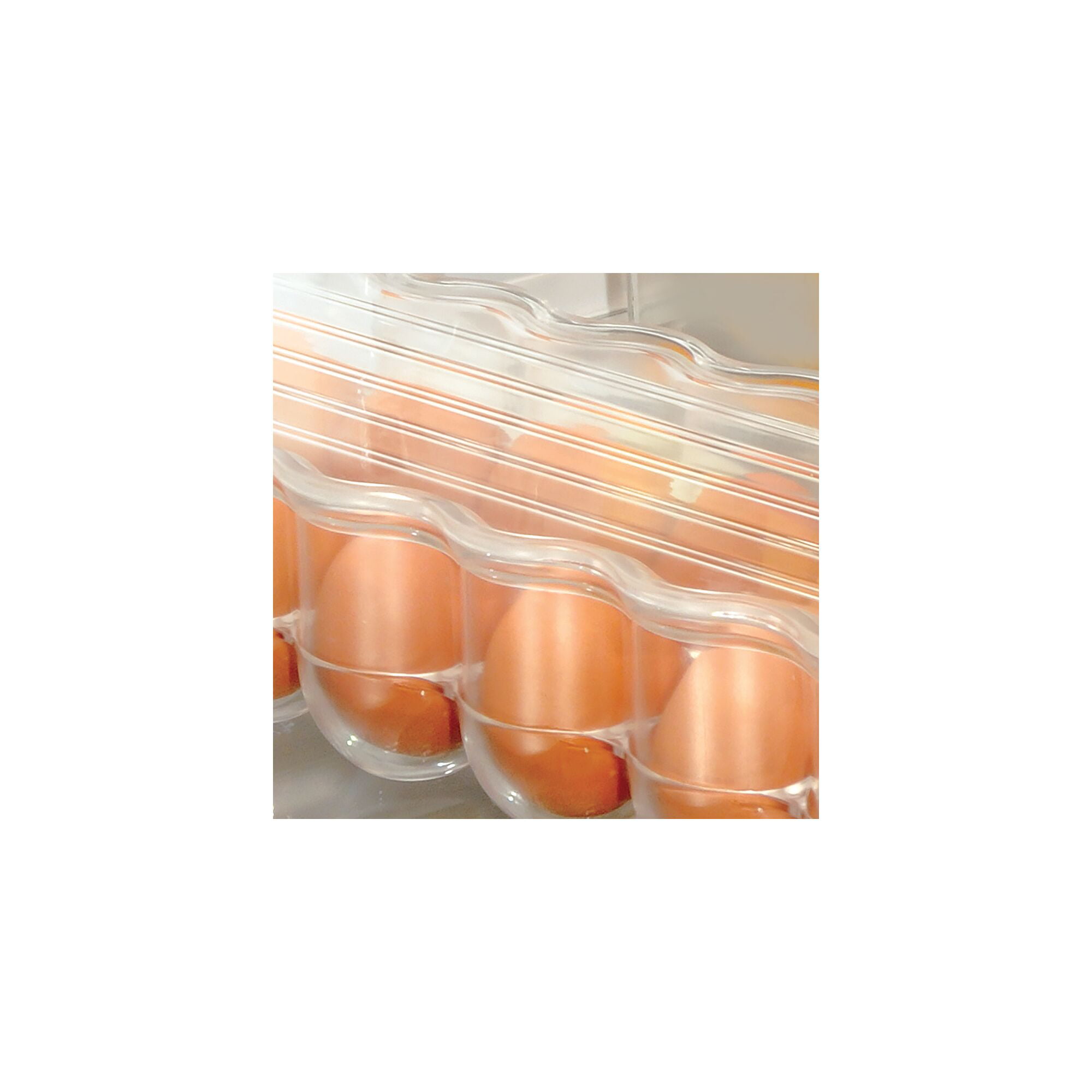 Dozen-Section Carrier Bin with Lid and Handle Clear Storage Container and Organizer for Refrigerator Holds 12 Eggs mDesign Stackable Plastic Covered Egg Tray Holder