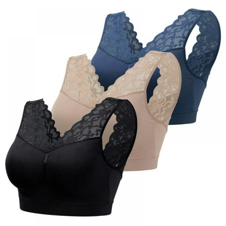 

3 Pack Deep V Neck Lace Sports Bra Push Up Padded Yoga Brassiere Seamless Fitness Gym Bralette Breathable Crop Top Bras
