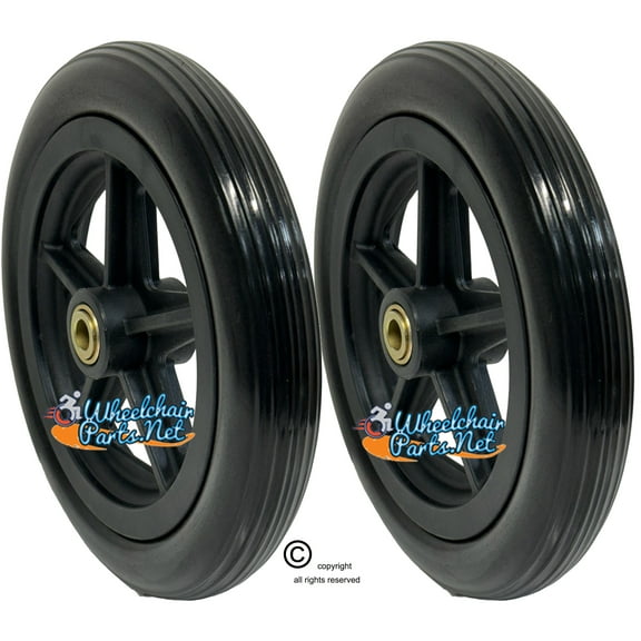 8 X 1" 5 SPOKE WHEEL WITH SOLID TIRE AND 1 1/2" HUB. 5/16" BEARINGS. PRICE FOR A SET OF 2