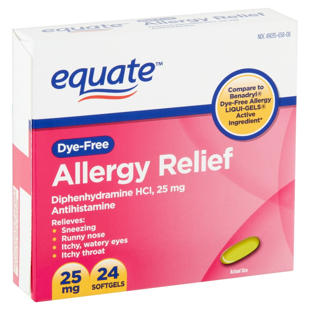 Equate Dye Free Allergy Relief Diphenhydramine Softgels 25 Mg 24