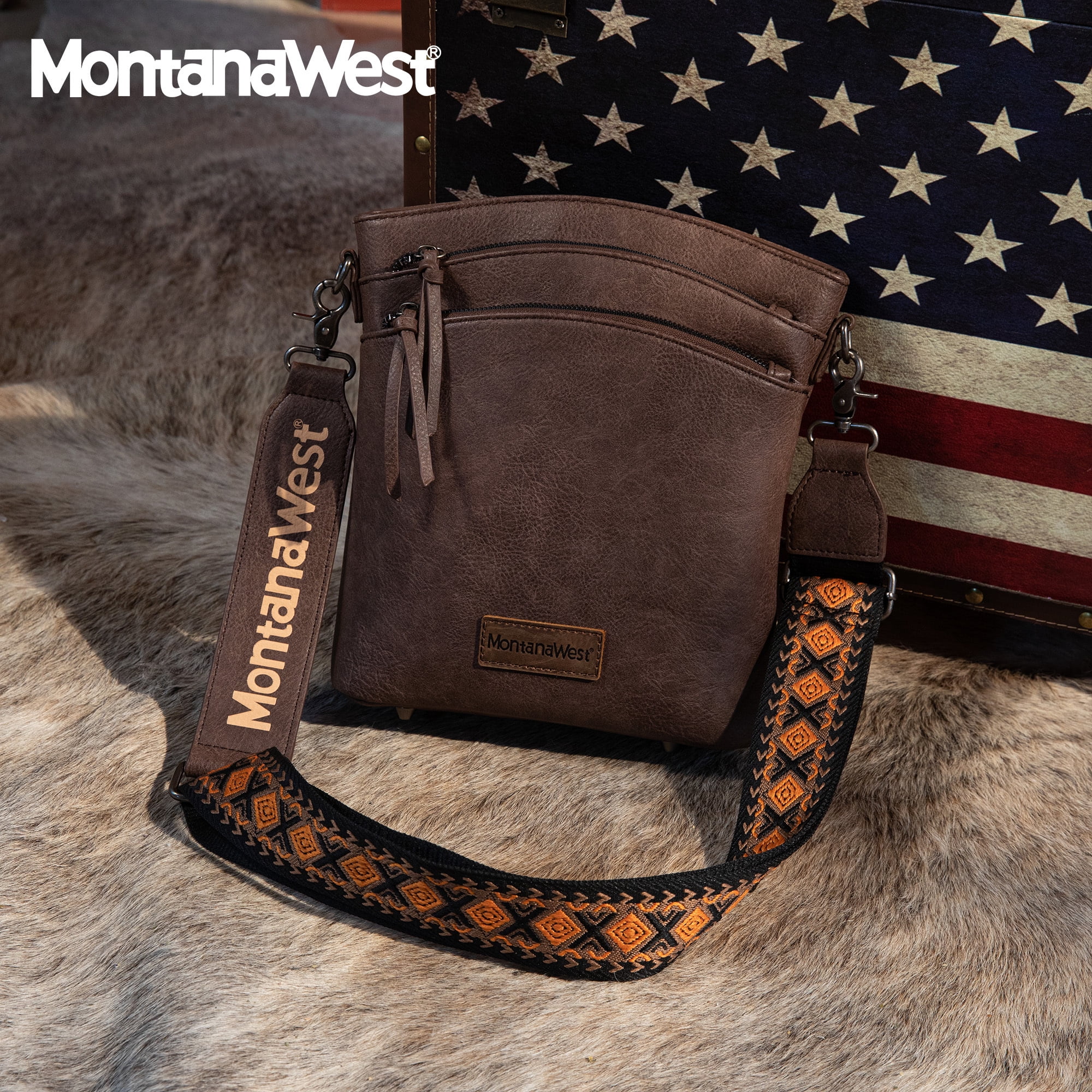Montana West Crossbody Purses and Handbags for Women Double Compartments Cross Body Bag with Adjustable Strap, Coffee
