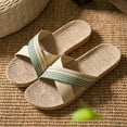 thumbnail image 3 of FAMTKT Men's and Women's Sandals, Women Summer Slippers Home Couple Indoor Slippers Linen Cross Daily Slippers, 3 of 5