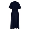thumbnail image 5 of Gamivast Dresses for Women Linen Short Sleeve V-Neck Twist Front Maxi Dress Loose Fit A-Line Long Dress with Pockets Casual Resort Vacation Beach Dress Dark Blue L, 5 of 6
