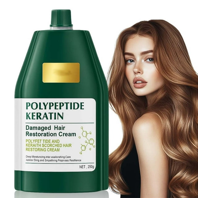 Crema capilar hidratante y suavizante con queratina polipeptídica para reparar el cabello dañado. Mascarilla capilar hidratante sin aclarado para uso en salón o en casa. 250 g.