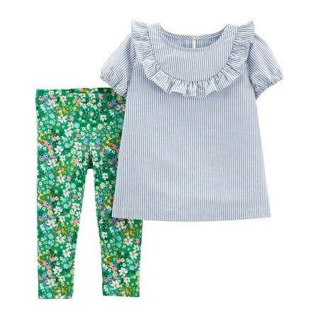 

Carter s Girls 2-Piece Striped Top & Floral Capri Legging Set (Blue/Green 18M)