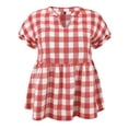 thumbnail image 4 of DARING DIVA Women's Plus Gingham Notch V Neck Blouse Babydoll Peplum Top 2X Red, 4 of 6