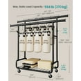 thumbnail image 5 of Heavy-Duty Rolling Garment Rack with Extendable Double Hanging Rods, 594 lb Capacity, Adjustable 3-Height with Shelf, Mobile Storage Organizer, Black, 5 of 7