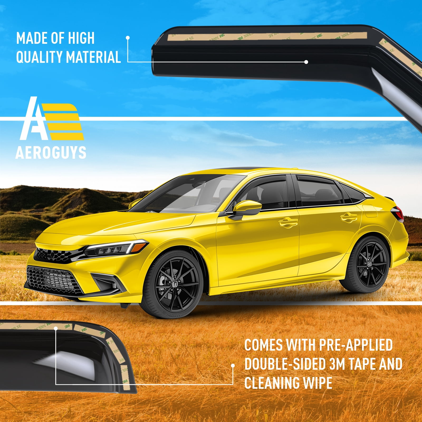 Extra Durable Window Deflectors in-Channel Window Visors Rain Guards Fit for Honda Civic 2022-2026 Sedan, Sun Visors, Wind VentVisors, Vent Shades, Exterior Car Accessories - 4 pcs. AG0834