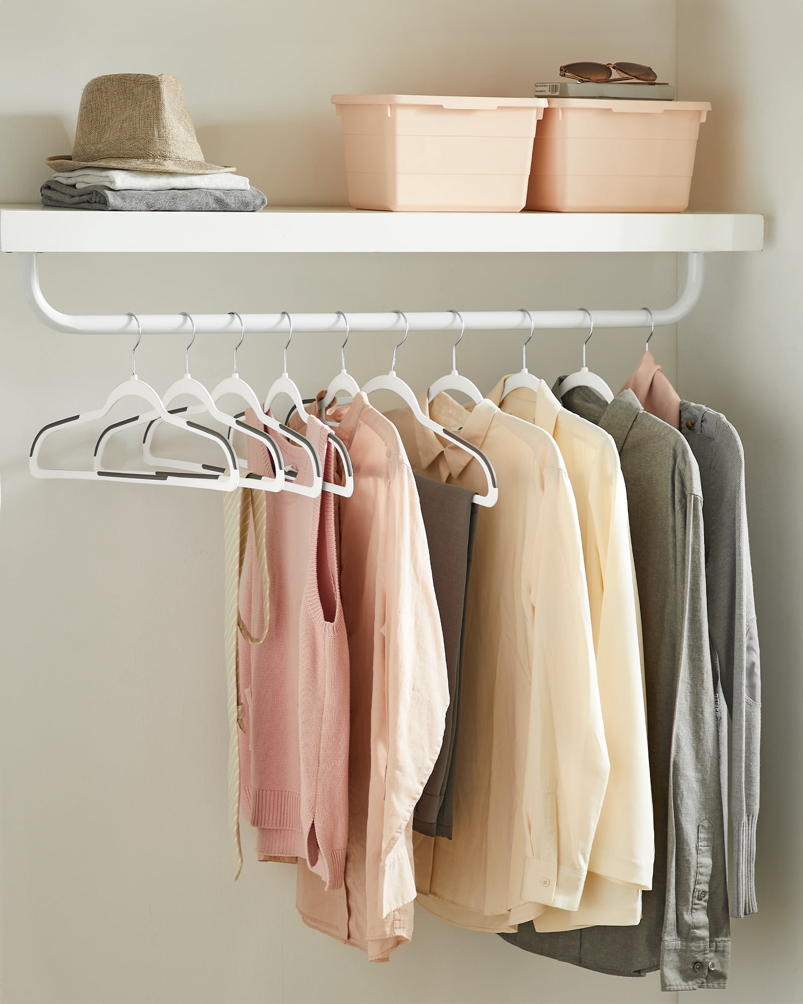 30-Pack Slim Plastic Hangers with 360° Swivel Hooks, Heavy Duty Space Saving Closet Organizers for Coats, Dresses and Pants, Cloud White and Dark Gray
