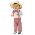 thumbnail image 3 of Gubotare Baby Boy Gentleman Wedding Outfit Dress Romper Suspender Pants Boy Button Bowtie Romper+Suspender Pant Formal Outfit(Red, 0-3 Months), 3 of 9