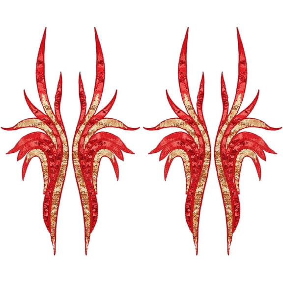 2 Pairs Red Sequin Flower Lace Fabric 3D Floral Embroidery Appliques Embroidered Gown Patch Noble Sexy Collar Sew Patches for DIY Sewing Crafts Cheongsam Wedding Dress Clothing Decoration DIY