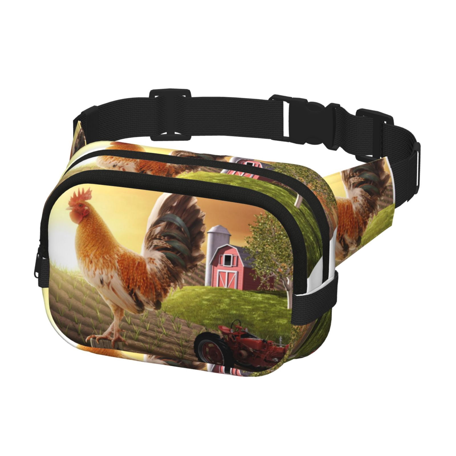 Hirioo Country Farm Morning Rooster for Double Layer Waist Bag Adjustable Fanny Pack For Travel Running Hiking