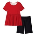 thumbnail image 7 of Girl Workout Clothes Set Size 10-12 Dancewear Ruffle Hem Tops Biker Shorts Set Yoga Athletic Summer Outfits Red, 10 Y, 7 of 7