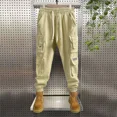 thumbnail image 2 of Pantalones de trabajo con forro polar para hombre, pantalones cargo negros para senderismo, color caqui, para exteriores, de nailon, moda emo, estilo Harajuku, ropa de algodón, 2 of 4