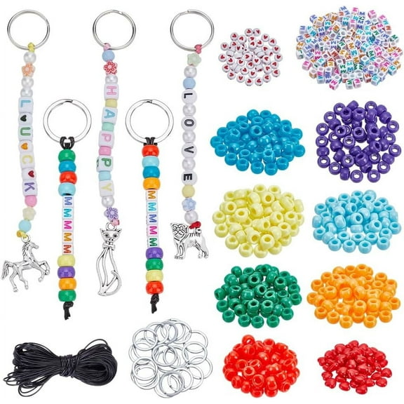 1 Set DIY Acrylic Beads & Iron Split Key Rings Keychain Making Kits Mixed Color 6~25x1~9x1~6mm Hole: 1.5~3.8mm
