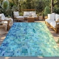 thumbnail image 2 of Turquoise Blue Teal Outdoor Rug 4x6 Ft - Reversible Patio Rug Outdoor Camping Rugs, Chic Stained Glass Texture Aesthetic Indoor Outdoor Area Rugs, Non-Slip Outdoor Carpet Runner for Deck/Porch, 2 of 8