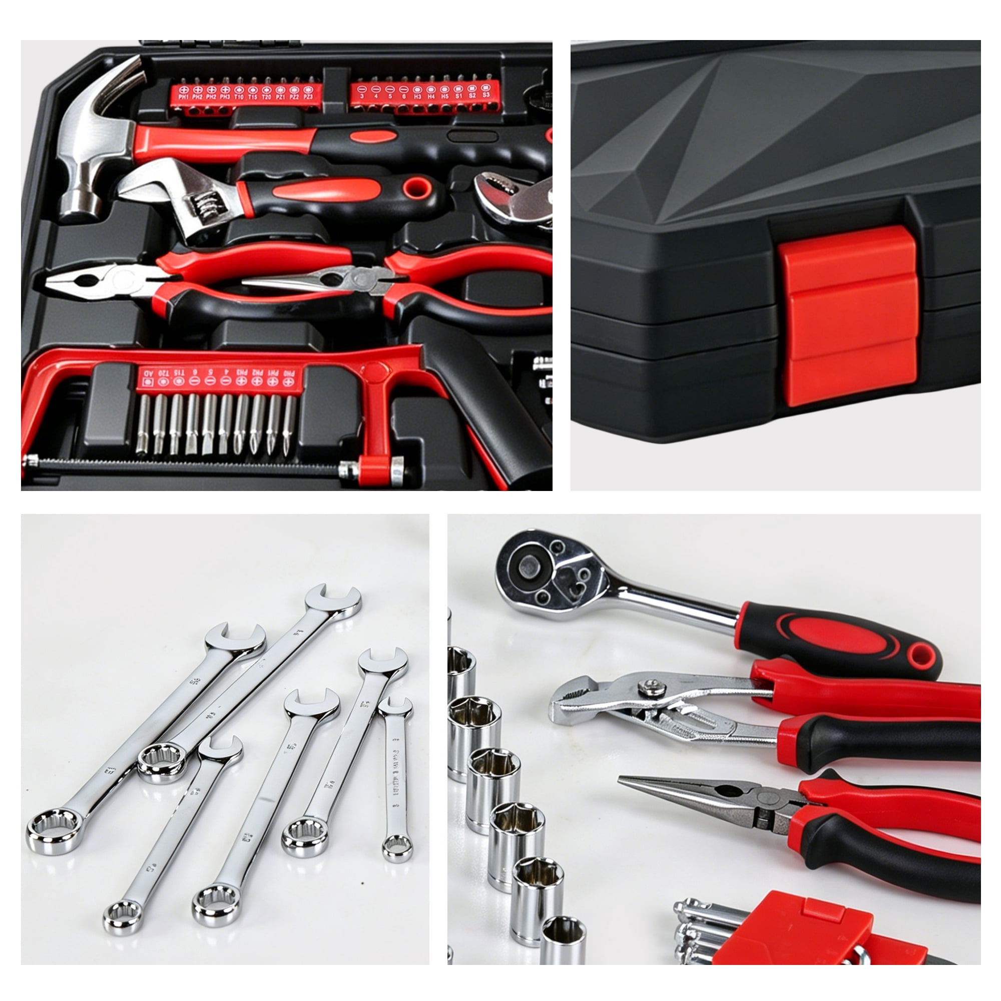 266-Piece Mechanics Tool Set with Durable Storage Case,eavy Duty Hand Tool Kit for Home Repair,Garage,Car,Truck,Red