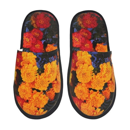 

Noikeo Marigold Flowers In Different Colors Pattern Cozy Slippers Indoor for Women and Mens Fuzzy House Shoes Soft Plush Warm Slip-on Slippers-Large