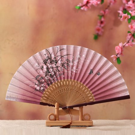 

1 pcs Retro Chinese Style Bamboo Wood Handheld for Ladies Dance Fan Home Decor Folding Fan Fan Crafts PINK ORCHID