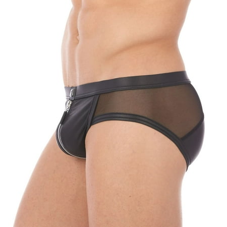 Leather Zip Brief - Men's Gregg Homme 140703 Reckless Faux Leather Zipper Back Brief