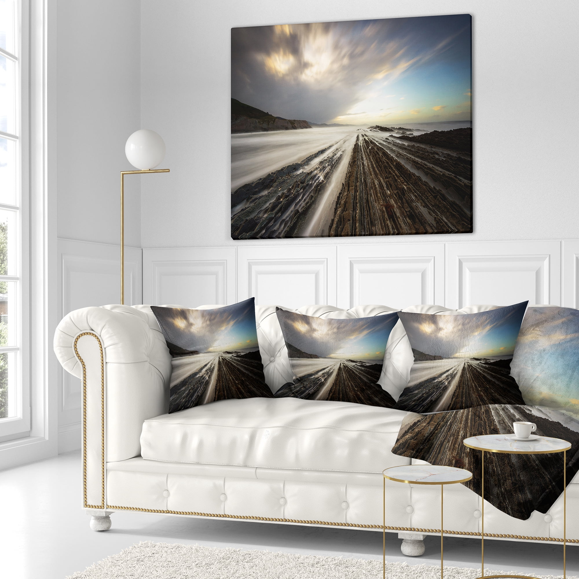 Designart Surreal Atlantic Ocean Coast - Seashore Photo Throw Pillow - 18x18