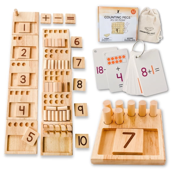 LITTLE BUD KIDS Counting Pegs Ten Frame Math Game - Number Peg Boards with Addition & Subtraction Flash Cards, A Number Learning Resources