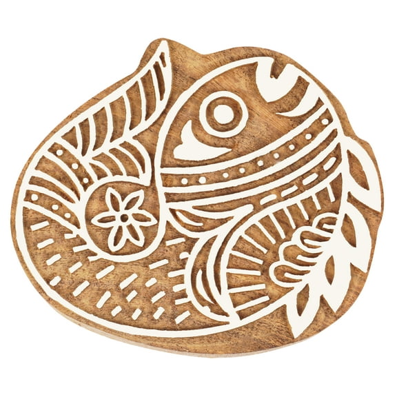 IBA Indianbeautifulart Textile Printing Block Fish Hand Carved Wooden Stamp Wood Block Printing Textile Stamps For Fabric/ Pottery Blocks- 3 Inch