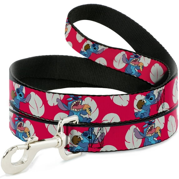 Disney Pet Leash, Dog Leash, Lilo Stitch 2 Eating Poses Lilo Dress Leaves Red Ivory, 6 Feet Long 0.5 Inch Wide