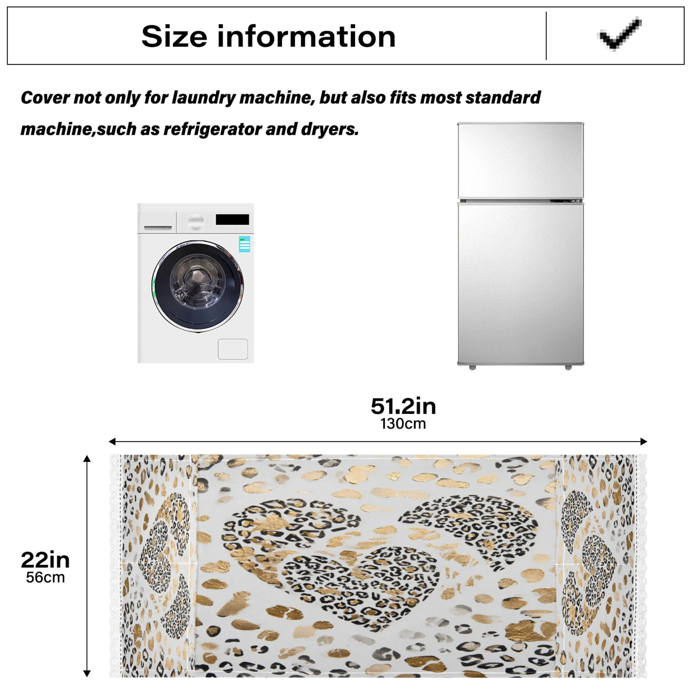 Wobogo Leopard Print Heart Washing Machine Cover Dustproof Washer Dryer Cover Waterproof Laundry Room Decorative Protector