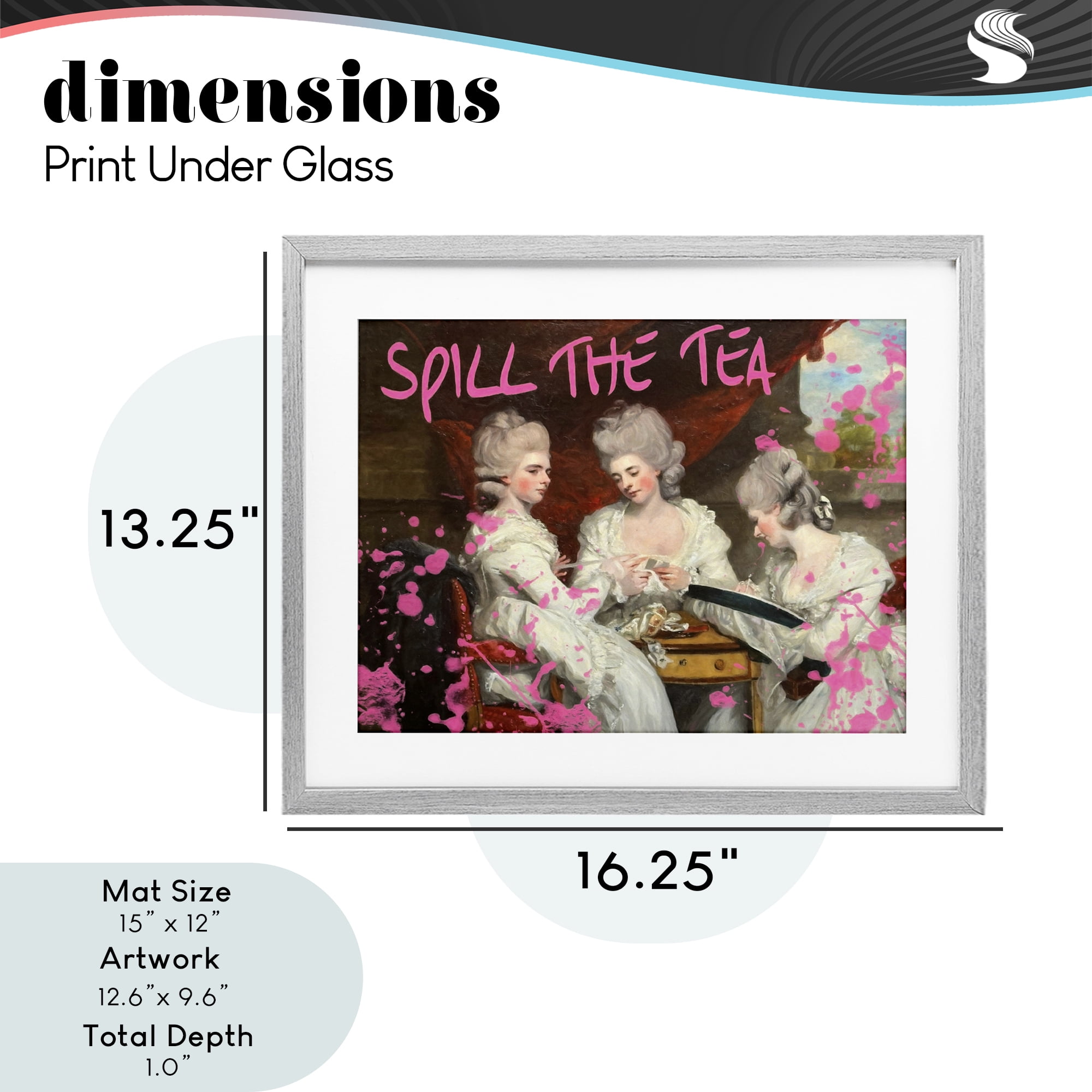 Stupell Industries Spill The Tea Iconic Ladies Gray Framed Print Under Glass, design by Grotto Studios