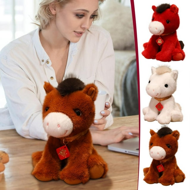 Decoración De Escritorio Figura de caballo de peluche marrón de 16 cm, suave, para decoración de habitación infantil (1 unidad) JASKFLY
