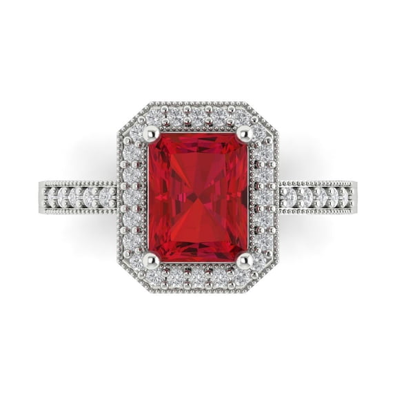 Halo Engagement Ring for Women - 2.78ct Simulated Ruby in 18K White Gold Promise Ring