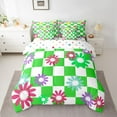 thumbnail image 2 of Homewish Female Men Colorful Flowers Bedding Comforter Set 7 Pieces,Abstract Groovy Floral Blossoms Full Bedding Set Lightweight,Green White Plaid Grid Fitted Sheet Flat Sheet, 2 of 8