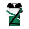 thumbnail image 3 of WREESH Women's Summer Henley Shirts Fashion Cotton and Short Sleeves, Geometric Print Loose V-Neck Button Casual Top Green, 3 of 5
