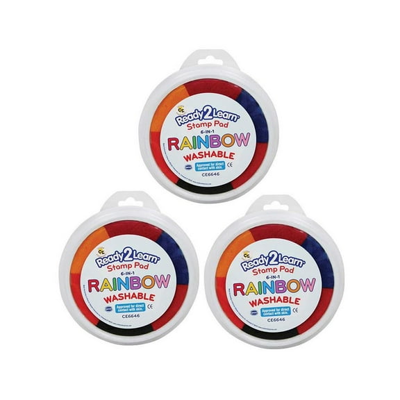 Learning Advantage Ready 2 Learn Jumbo 6-in-1 Circular Washable Stamp Pad Rainbow 3/Pack (CE-6646-3)