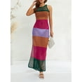 thumbnail image 2 of hirigin Women Hollow Out Knitted Dress, Multi-color Patchwork Sleeveless Slim Fit Long Skirt for Beach Wear/ Vacation, 2 of 9