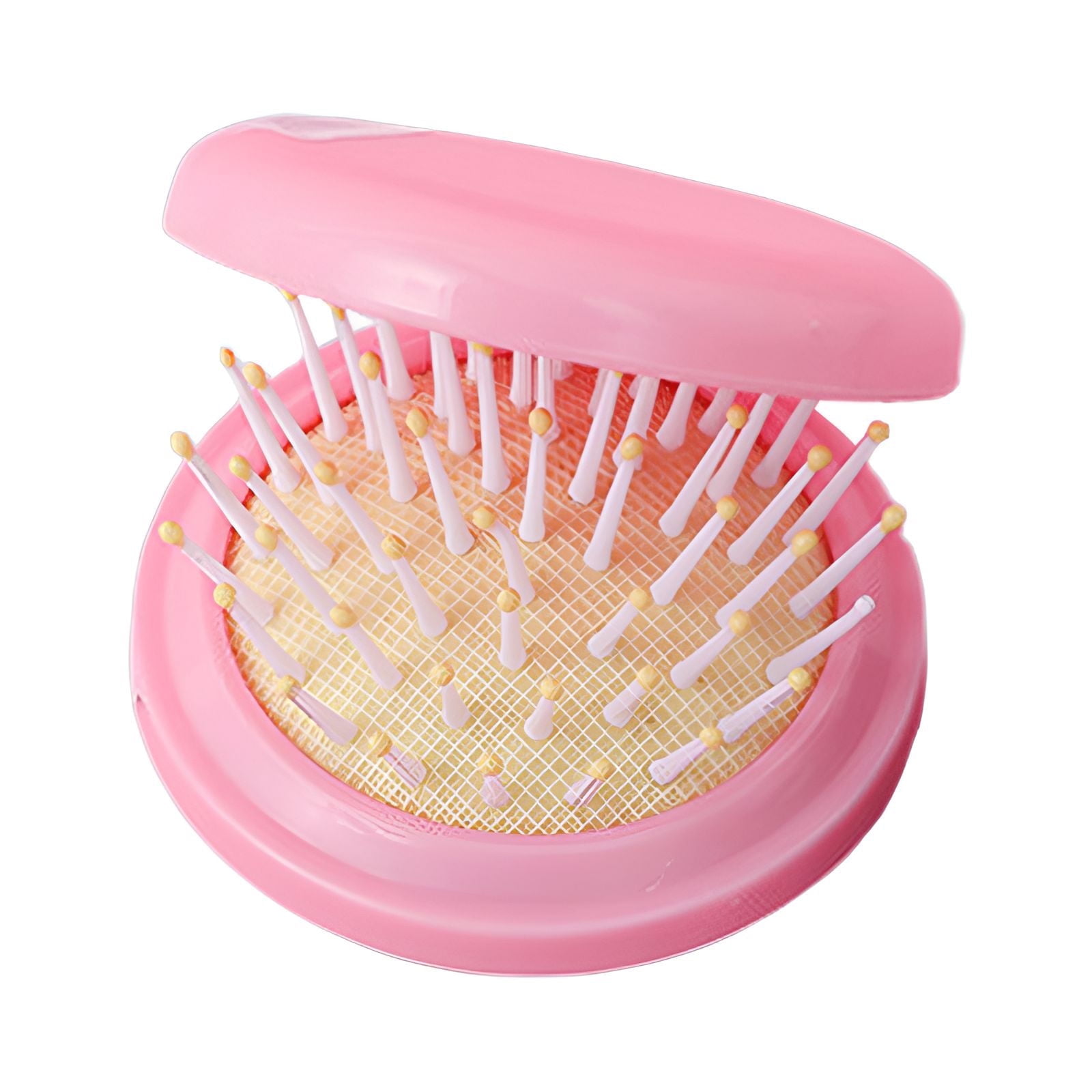 ACDANC Mini Hair Brush Springy Cushion Pad Travel Hair Brush Clear Mini Mirror Mini Hairbrush Pink1