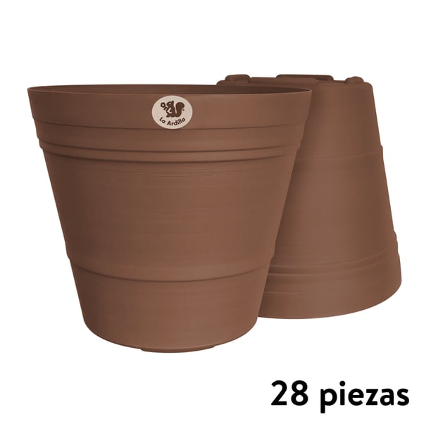 Kit 28 Macetas redondas de plástico La Ardilla para exterior e Interior (Ladrillo)