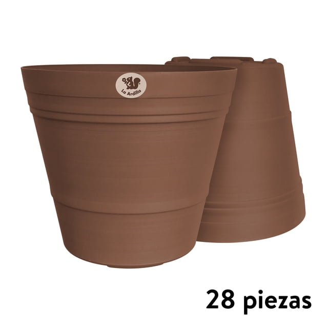 Kit 28 Macetas redondas de plástico La Ardilla para exterior e Interior (Ladrillo)