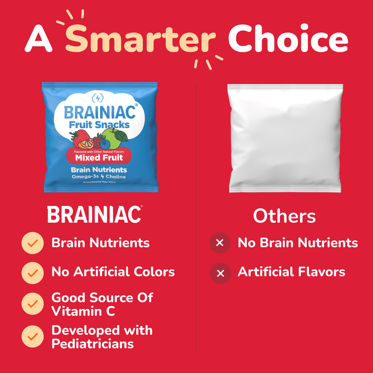 Brainiac Fruit Snacks with BrainPack, Mixed Fruit, 80ct - Walmart.com