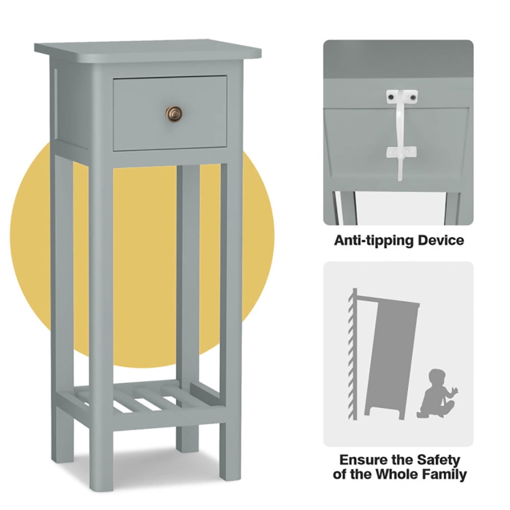 Finihen End Side Table, Nightstand, 2 Tier Slim Nightstand Bedside Table with Drawer Shelf, Sofa Side Table, Bed Side Table, for Living Room, Bedroom, Gray Finihen End Side Table, Nightstand, 2 Tier Slim Nightstand Bedside Table with Drawer Shelf, Sofa Side Table, Bed Side Table, for Living Room, Bedroom, Gray