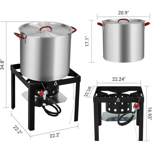 OUYAWEI 100QT Turkey Deep Fryer 10QT Fish Fryer Kit Aluminum Seafood Boiler Propane Burner Stand 20Lb Turkey