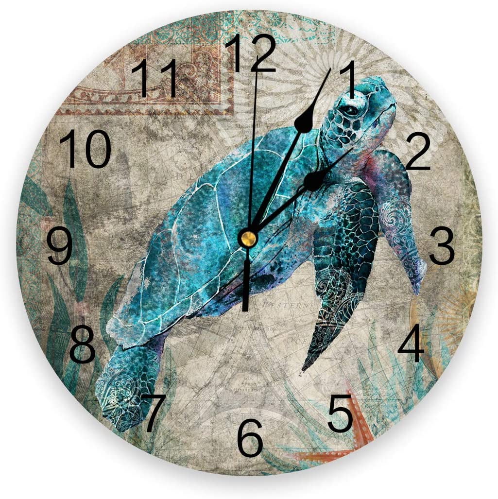 Round Wall Clock Silent Wooden Wall Hanging Clocks Vintage Nautical