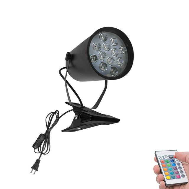 FSLiving Spot Clamp Lamp with 5.9ft Plug-in Cord Remote Control Adjustable Angle Black Metal Clip Light Modern Style RGB Mode for Photo Wall Mural Exhibit Stage Home Store - 1 Pack