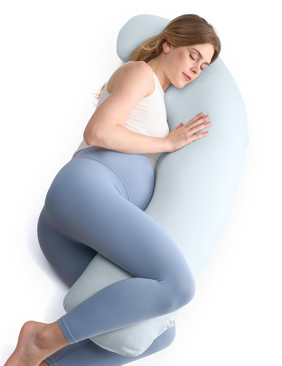 Pregnancy Pillows for Side Sleeping, J Shaped Maternity Body Pillow for Pregnancy, Soft Pregnancy Pillow for Head Neck Belly Support, Blue