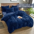 thumbnail image 2 of BLEUM CADE Luxury Fluffy Fuzzy King Bedding Comforter Set,4 Pieces Shaggy Duvet Cover Set,Furry Plush Velvet Comforter Cover with Zip Closure,King,Navy Blue, 2 of 8