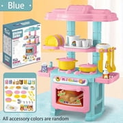 Mini Kitchen Counter Play Set DIY Simulated Cooking Food Tableware Play House Role Play Pretend Game Toy Gift Kid Boy Children,Blue