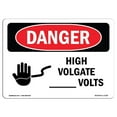 thumbnail image 1 of SignMission OS-DS-A-1824-L-1338 18 x 24 Po Signe de Danger OSHA - Volts Haute Tension Personnalisés, 1 of 1