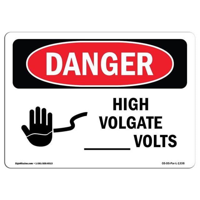 SignMission OS-DS-A-1824-L-1338 18 x 24 Po Signe de Danger OSHA - Volts Haute Tension Personnalisés