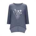 thumbnail image 6 of Fengqque Women Dandelion Print Top Boat Neck 3/4 Sleeve Oversized Loose Irregular High Low Hem Blouse Navy M, 6 of 6